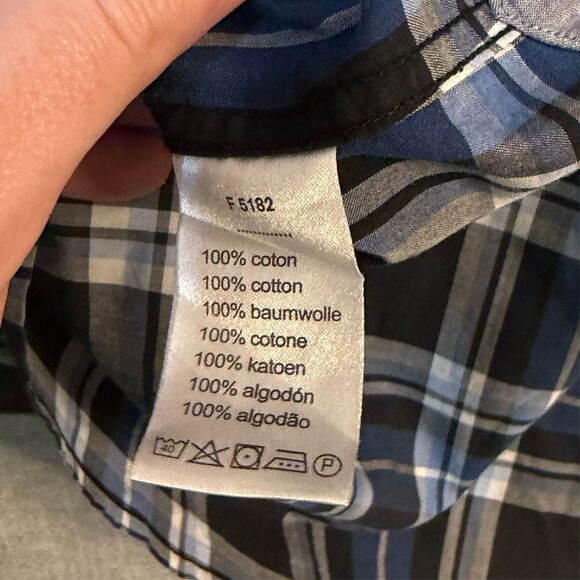 Lacoste Slim Fit Button Front Shirt Men 44 Large Blue Black Plaid Cotton Pockets - Picture 6 of 10